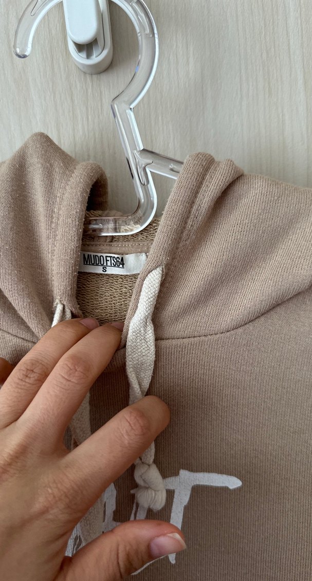 Bej Kapüşonlu Baskılı Kadın Sweatshirt - Görsel 3