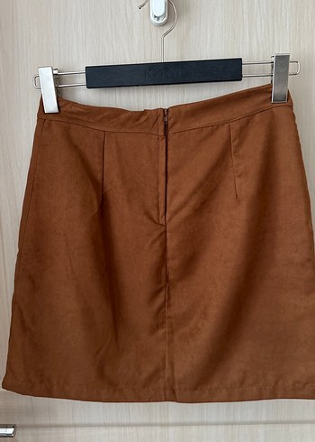Düğmeli Kahverengi Süet Mini Etek - Görsel 4