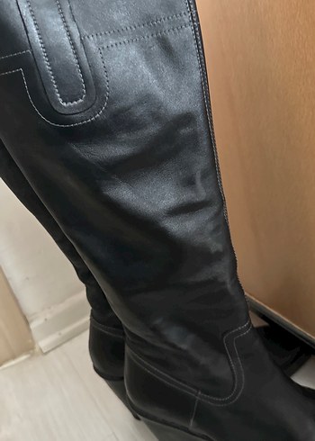 Kadın Siyah Deri Dolgu Topuklu Dizüstü Çizme - Görsel 5