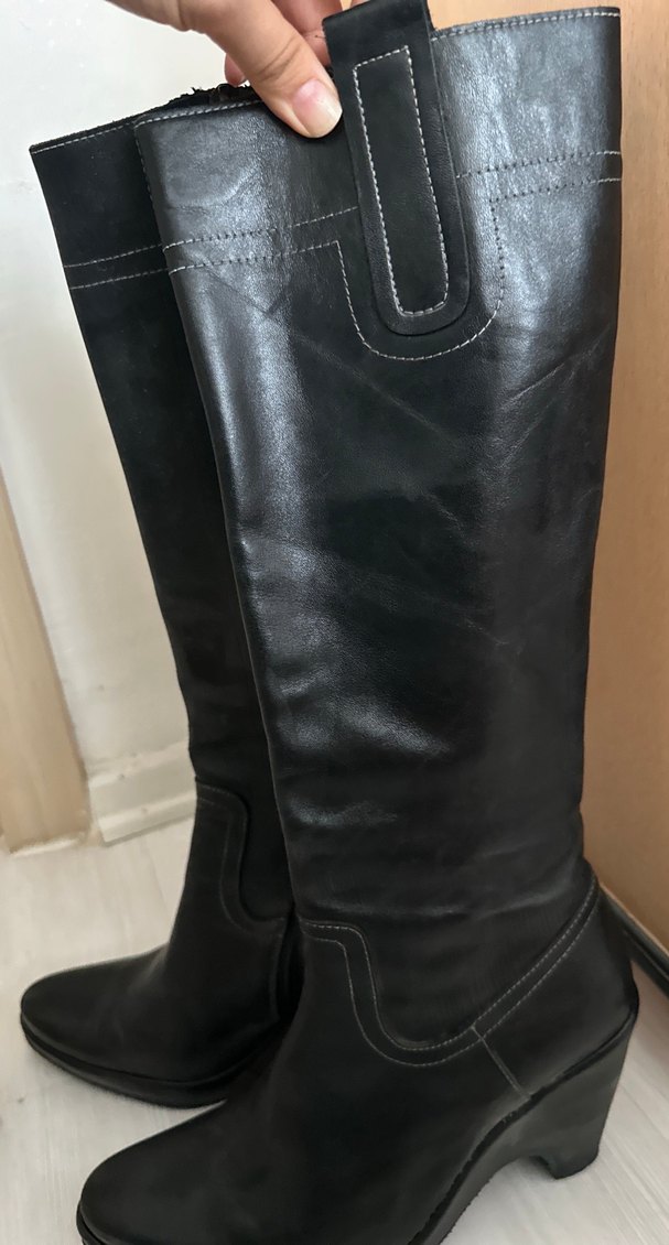 Kadın Siyah Deri Dolgu Topuklu Dizüstü Çizme - Görsel 2