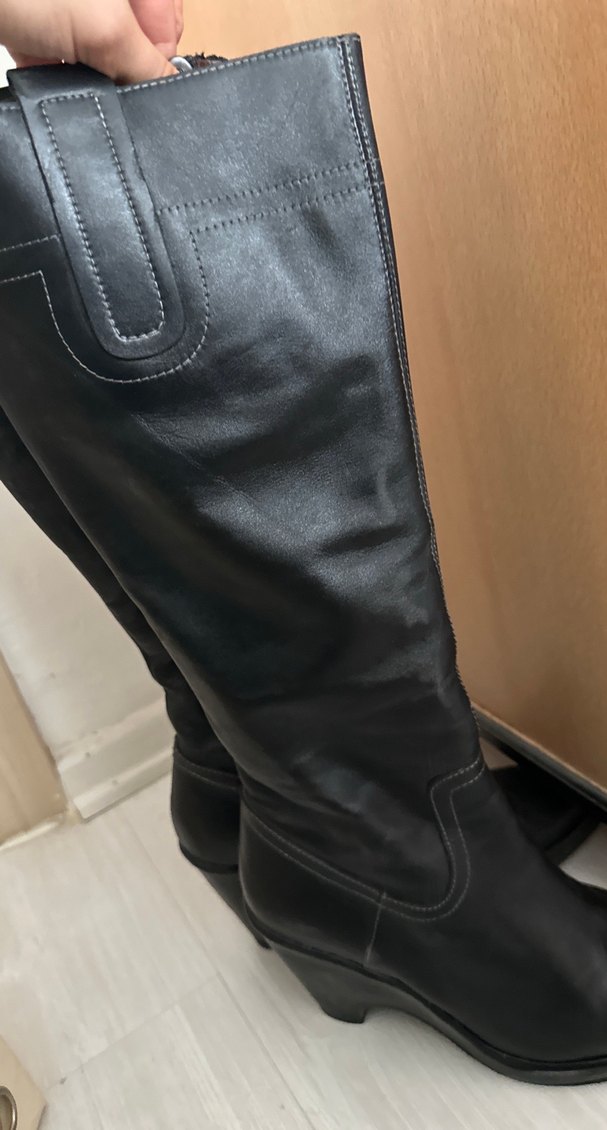 Kadın Siyah Deri Dolgu Topuklu Dizüstü Çizme - Görsel 5