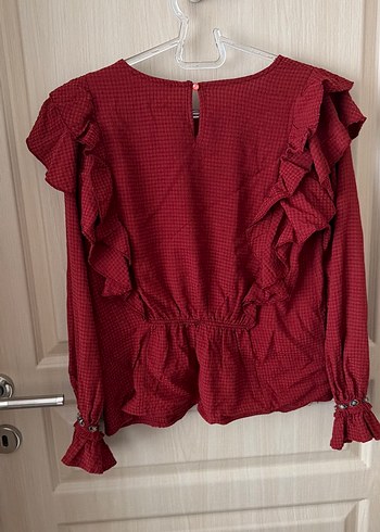 Bordo Uzun Kollu Fırfırlı Bluz - Görsel 6