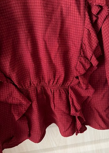 Bordo Uzun Kollu Fırfırlı Bluz - Görsel 4