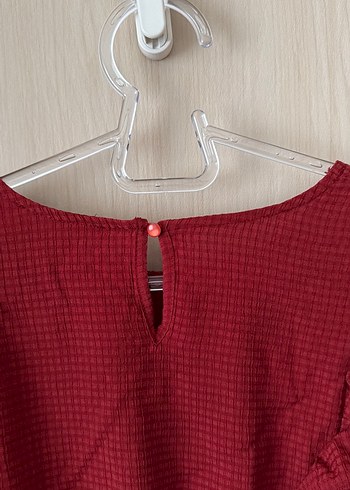 Bordo Uzun Kollu Fırfırlı Bluz - Görsel 5