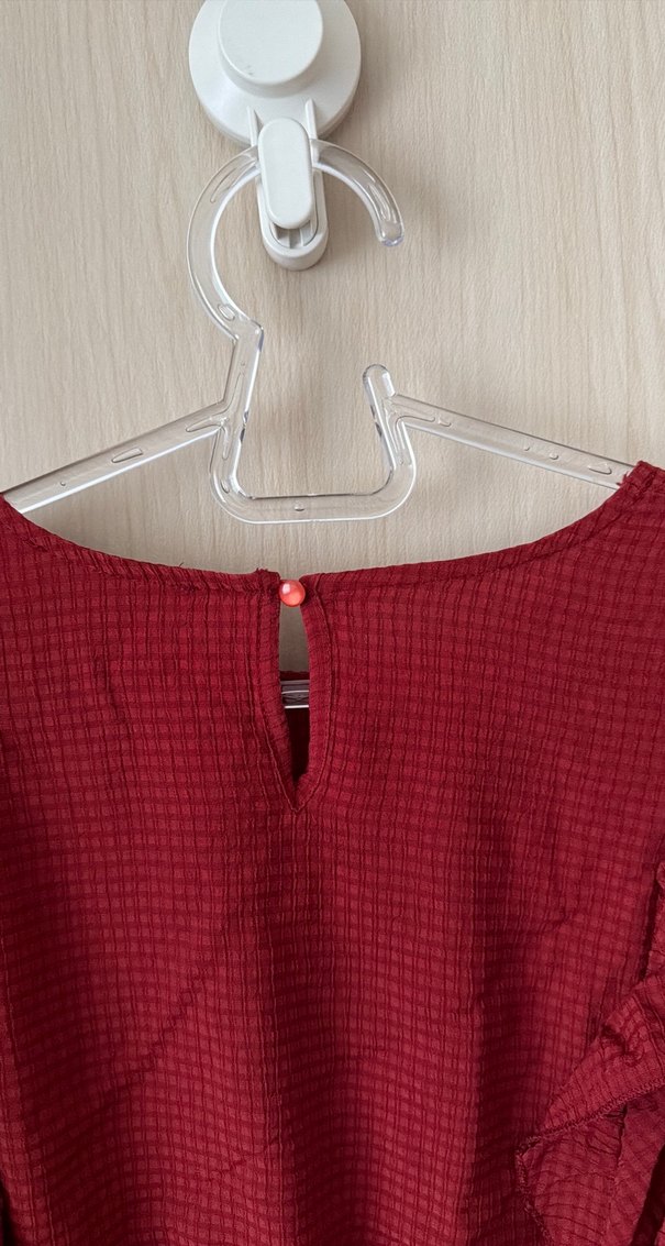 Bordo Uzun Kollu Fırfırlı Bluz - Görsel 5