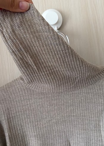 Bej Kadın Boğazlı Triko Kazak - Görsel 5