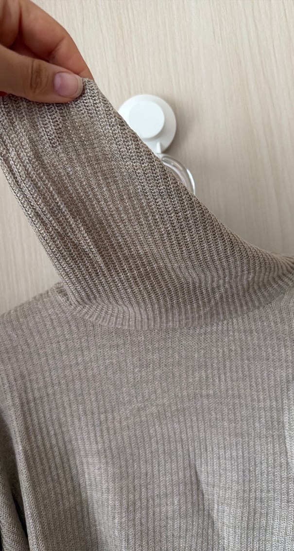 Bej Kadın Boğazlı Triko Kazak - Görsel 5