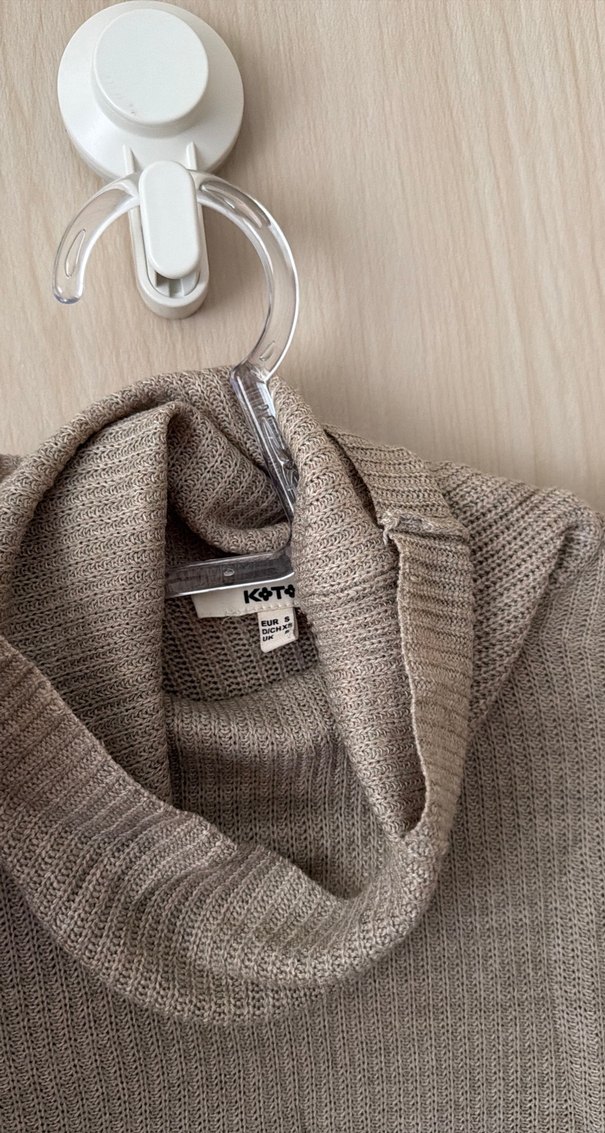 Bej Kadın Boğazlı Triko Kazak - Görsel 4