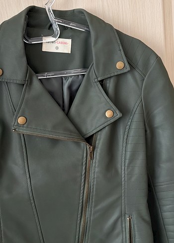 Siyah Kadın Deri Biker Ceket - Görsel 5