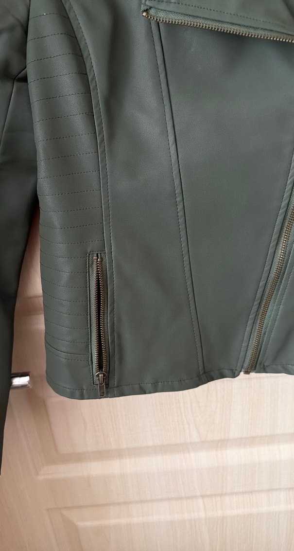 Siyah Kadın Deri Biker Ceket - Görsel 3