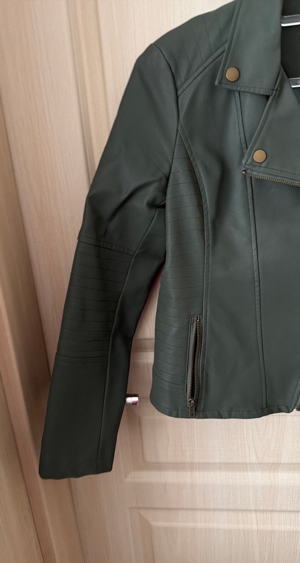 Siyah Kadın Deri Biker Ceket - Görsel 2