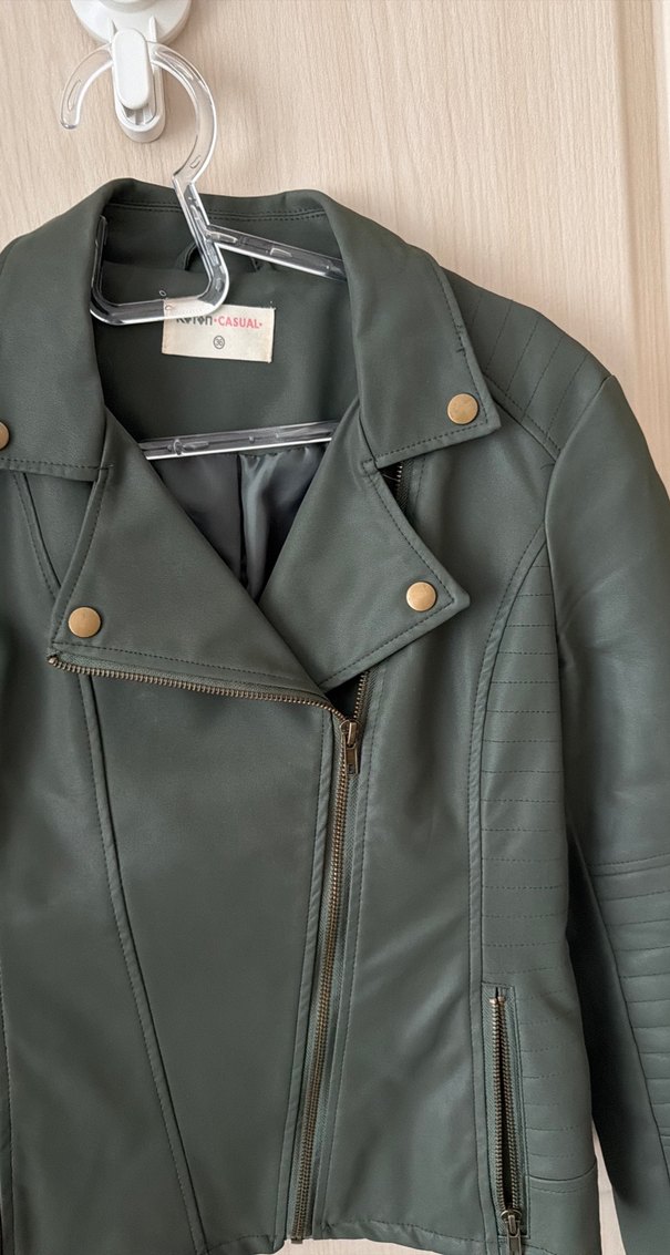 Siyah Kadın Deri Biker Ceket - Görsel 5