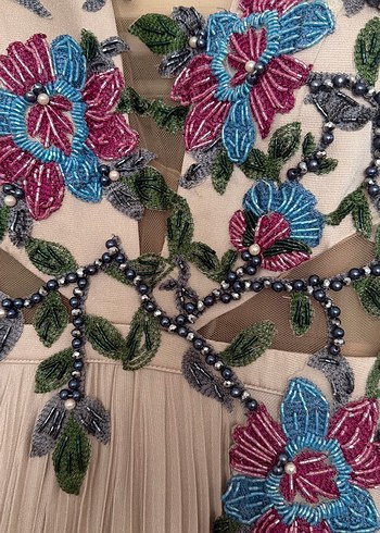 Nakışlı, Piliseli Bohem Uzun Abiye Elbise - Görsel 4