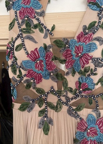 Nakışlı, Piliseli Bohem Uzun Abiye Elbise - Görsel 3