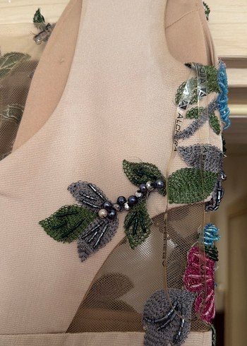 Nakışlı, Piliseli Bohem Uzun Abiye Elbise - Görsel 8