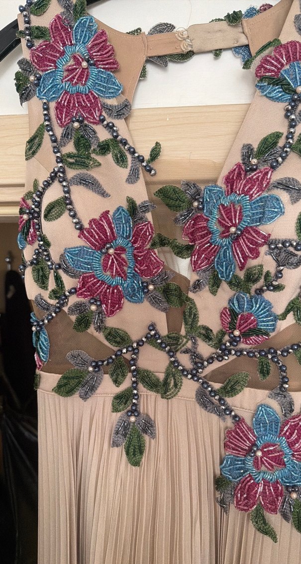 Nakışlı, Piliseli Bohem Uzun Abiye Elbise - Görsel 3