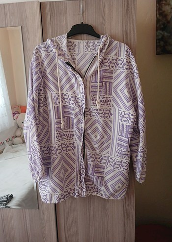 Bohem Tarz Pastel Mor Desenli Midi Ceket