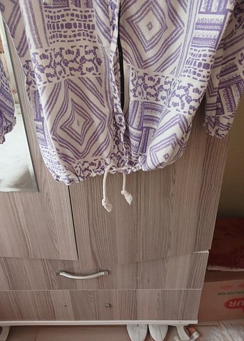 xl Beden mor Renk Bohem Tarz Pastel Mor Desenli Midi Ceket