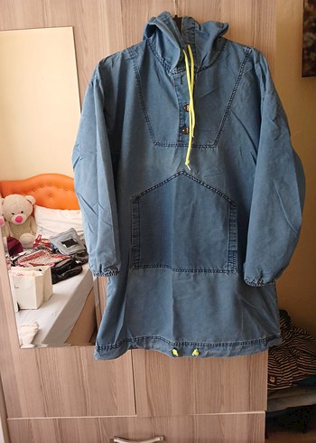 Düğmeli Gri Mavi Midi Denim Ceket