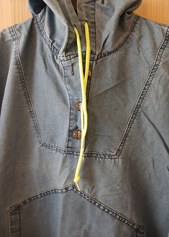 Diğer Düğmeli Gri Mavi Midi Denim Ceket