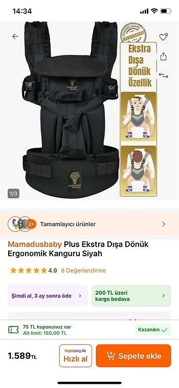 Beden siyah Renk Mamadusbaby ergonomik kanguru