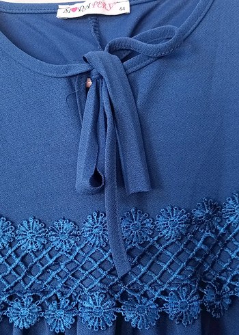 Lacivert Uzun Kollu Pileli Elbise - Görsel 2