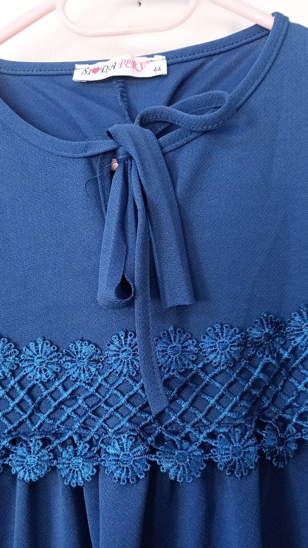 Lacivert Uzun Kollu Pileli Elbise - Görsel 2