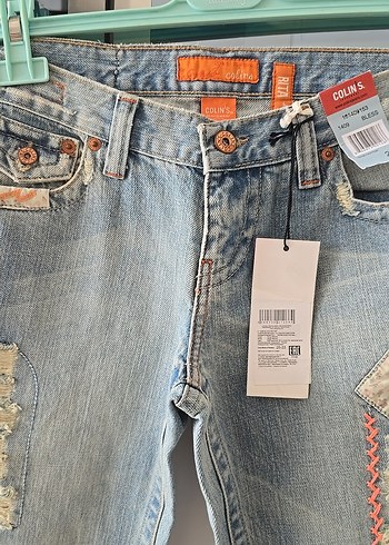 26 Beden Nakışlı, Gevşek Kesim Mavi Denim Pantolon 26/33 beden
