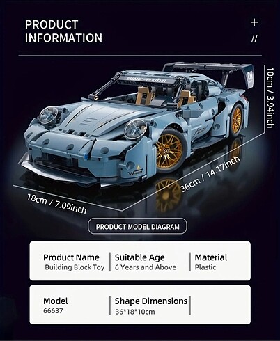  Beden Lego Technic Oyuncak Araba Porsche 911 GT RS Duplo Fisher Price 