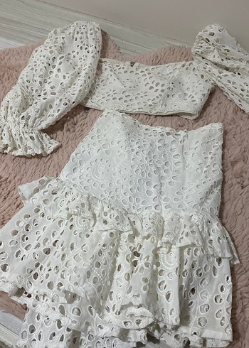 Zara Dantel İşlemeli Beyaz Takım