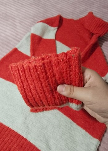 diğer Beden turuncu Renk Balıkçı Yaka Çizgili Örgü Kadın Kazak