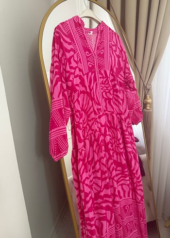 Pamuklu Pembe Tesettür Elbise