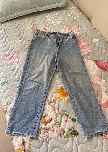 Kadın Mavi Bol Kesim Midi Boy Kot Pantolon
