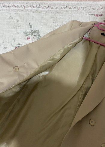 40 Beden Bej Kadın Midi Boy Düğmeli Blazer Ceket