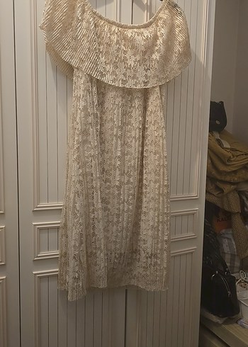 Bej dantelli Bohem Kadın Elbise - Görsel 2