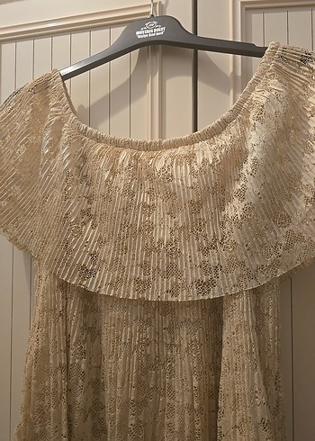 Bej dantelli Bohem Kadın Elbise - Görsel 3