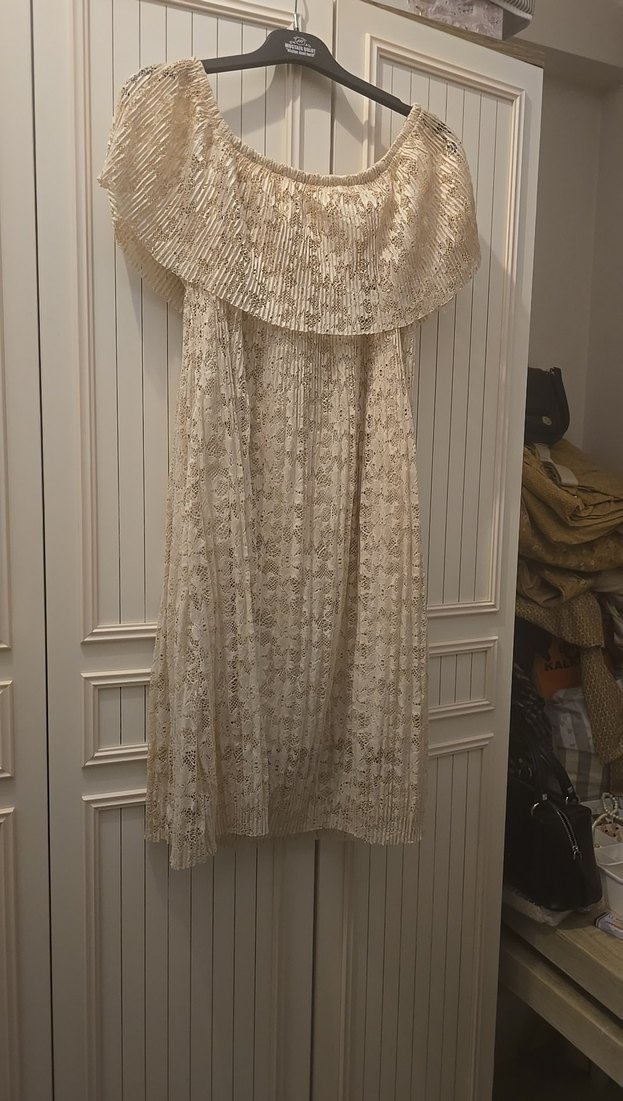 Bej dantelli Bohem Kadın Elbise - Görsel 2