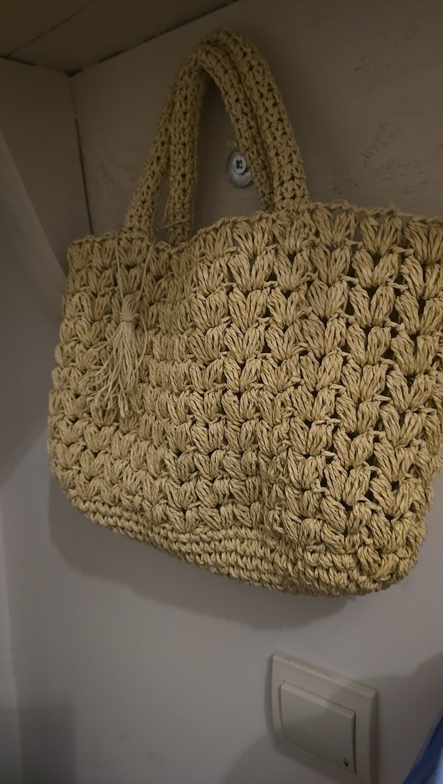 Püsküllü hasır el Örgü Kadın Çanta - Görsel 2