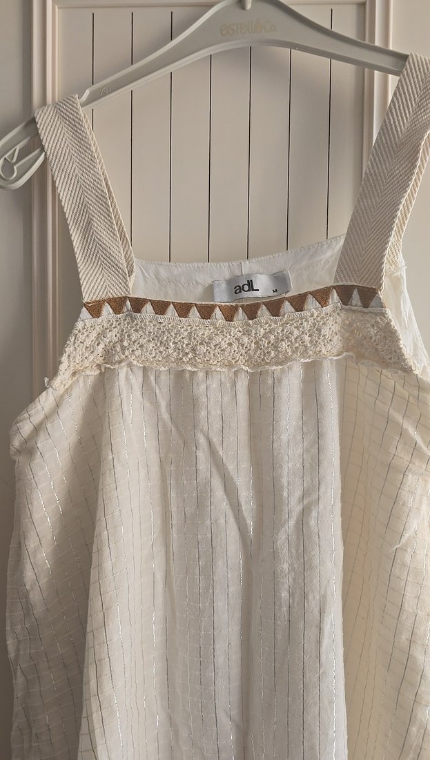 Beyaz Midi Keten Elbise - Görsel 3