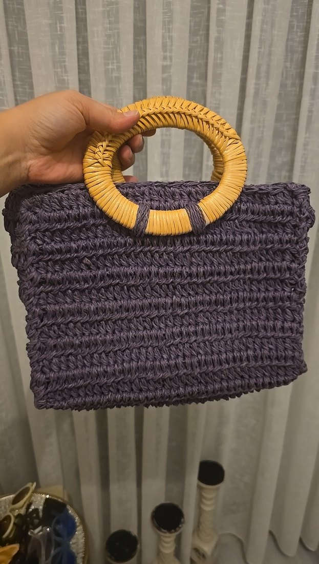 Bohem El Örgü Kadın Çanta Hasır Saplı - Görsel 3