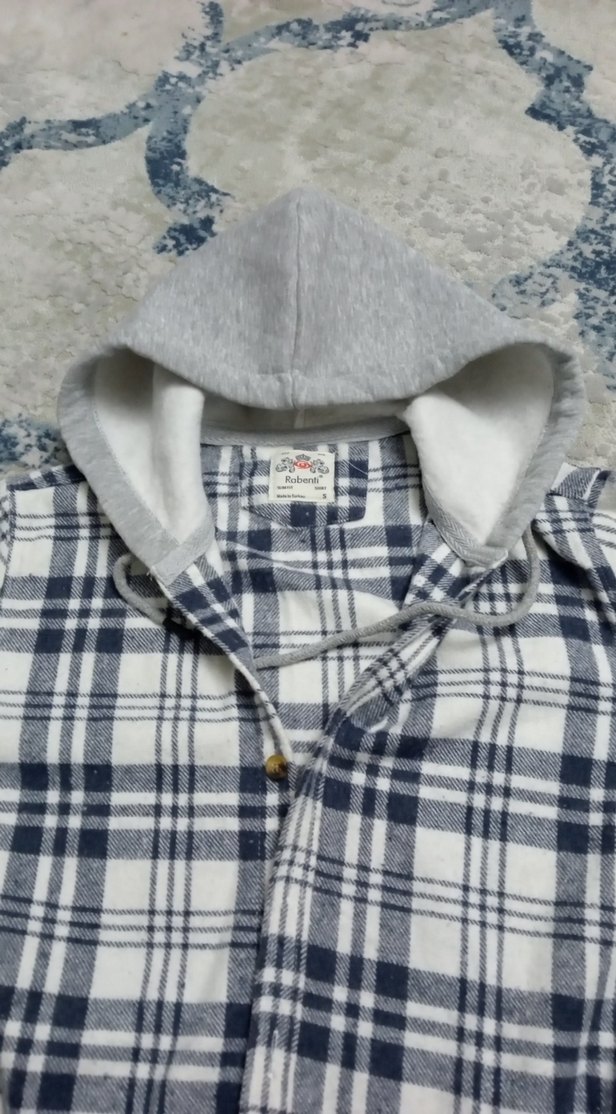 Kapüşonlu Gri Ekose Gömlek - Görsel 3