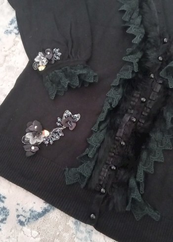 s Beden Nakışlı Siyah Goth Kadın Hırka