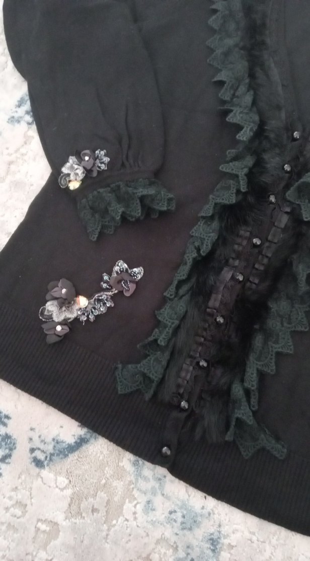 Nakışlı Siyah Goth Kadın Hırka - Görsel 3