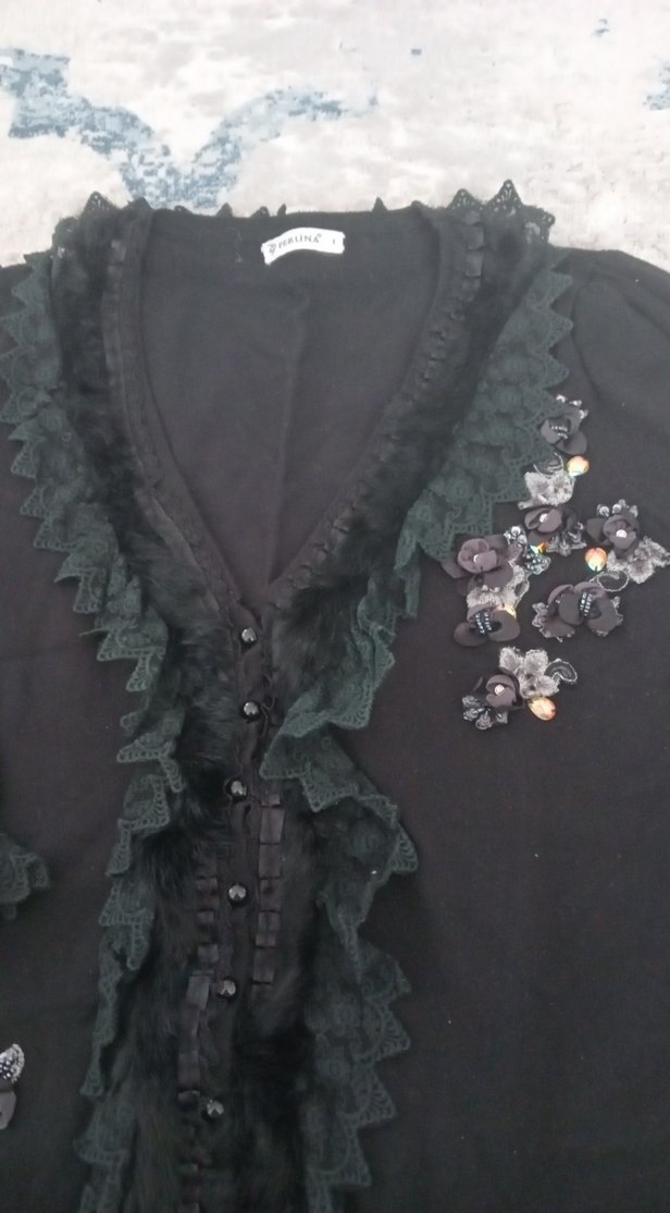 Nakışlı Siyah Goth Kadın Hırka - Görsel 2