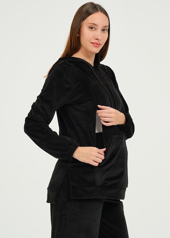 EMZİRME DETAYLI HAMİLE KADİFE TAKIM - Görsel 2