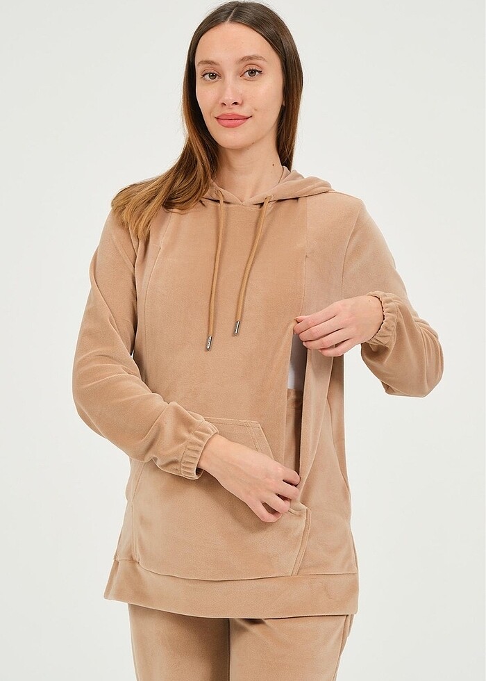 EMZİRME DETAYLI HAMİLE KADİFE TAKIM - Görsel 5