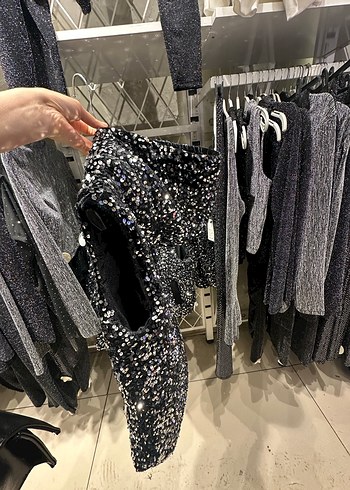 Parlak Payetli Gri Mini Kolsuz Yelek - Görsel 2