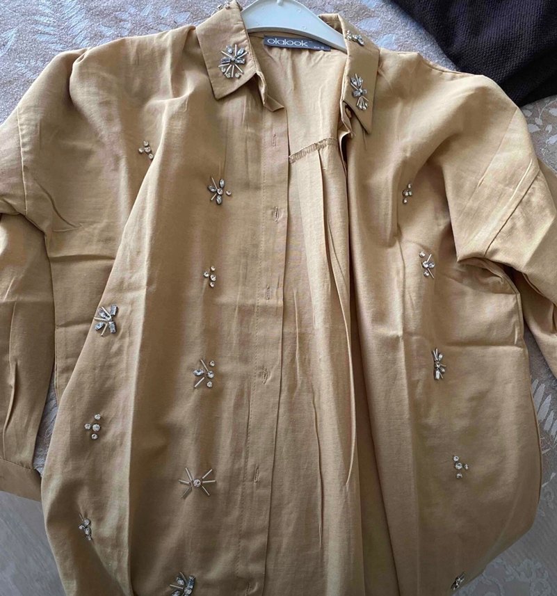 Taşlı Bej Kadın Gömlek - Görsel 3