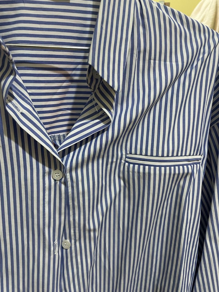 Mavi Çizgili Pamuklu Kadın Gömlek - Görsel 3