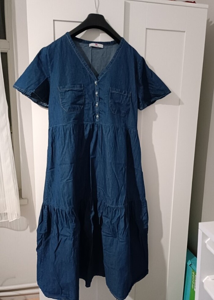 Mavi kot hamile elbisesi  - Görsel 2